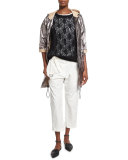 Leather 3/4-Sleeve Anorak Jacket, Gray