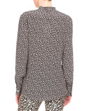 Amanda Printed Pearly Blouse, Black/Natural White