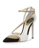 Snakeskin Asymmetric 105mm Pump, Black/Gold