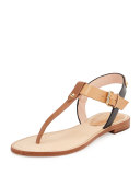 sky leather t-strap sandal, luggage/natural/black