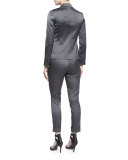 Stretch Satin Two-Button Blazer, Dark Gray