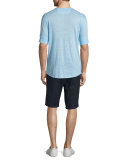 Short-Sleeve Linen Henley T-Shirt, Aquamarine
