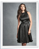 Embellished-Neck Fit-&-Flare Dress, Black