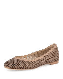 Perforated Leather Ballerina Flat, Beige Rose