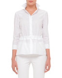 3/4-Sleeve Perforated Blouse, White