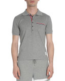 Stripe-Trim Pique Polo Shirt, Light Gray