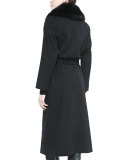 Fur-Collar Belted Long Wrap Coat