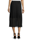 Pleated Chiffon Midi Skirt, Black