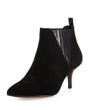 Faie Suede Kitten-Heel Bootie, Black