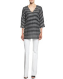 Embroidered Metallic Dot-Print Tunic, Black