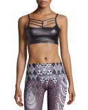Wingspan Strappy-Front Coated Sports Bra, Champagne