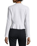 Lambskin Leather Peplum Jacket, Pale Glacier