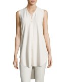 Sleeveless Silk Crepe Boyfriend Top, Bone