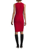Honeycomb-Knit Sleeveless Sheath Dress, Russian Red
