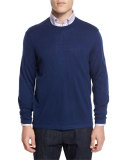 Cashmere-Silk Crewneck Sweater, Navy