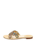 Strass Crisscross Flat Slide Sandal, Shara