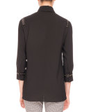 Studded-Trim 3/4-Sleeve Blouse, Black