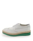 Platform Brogue-Trim Leather Oxford, White (Bianco)