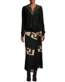 Intarsia Blanket Maxi Skirt, Black/Brown