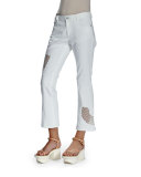 Mid-Rise Lace-Inset Cropped Jeans, White