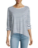 Ash Long-Sleeve Striped Top, Indigo/White