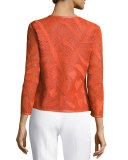 Leaf-Cut Leather 3/4-Sleeve Jacket, Orange
