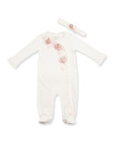 Floral Footed Coverall w/ Headband, White/Pink, Size 3-9 Months