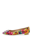 Hangisi Crystal-Buckle Satin Flat, Pink Floral