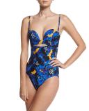 Poppy Bustier Bandeau One-Piece Swimsuit, Lapis