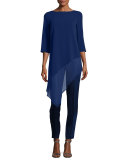 Cady Asymmetric-Hem 3/4-Sleeve Top, Violet