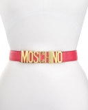 Wide Leather Logo-Buckle Belt, Hot Pink