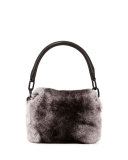 Rex Rabbit Fur Mini Satchel Bag, White/Gray