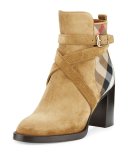 Vaughan Check & Suede 70mm Bootie, Sandstone