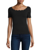 Scallop-Trim Ballet Pullover, Black