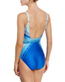 Blue Jasmine Square-Neck Printed One-Piece Swimsuit