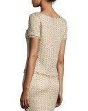 Raffia-Knit Short-Sleeve Top, Gold/Multi