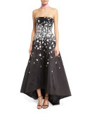 Strapless Floral-Appliqué High-Low Gown, Azalea