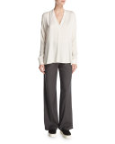 Crossover Long-Sleeve Stretch-Silk Top