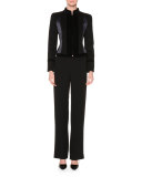 Zip-Front Fitted Combo Jacket, Black