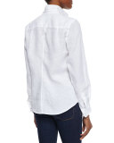 Long-Sleeve Linen Blouse, White