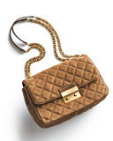 Sloan Large Quilted Suede Shoulder Bag, Dark Caramel