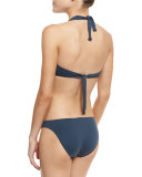 Tassel-Ring Halter Swim Top, Blue Graphite