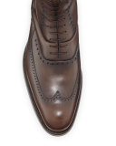 Wing-Tip Leather Lace-Up Boot, Brown