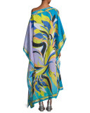 Fiore Maya Border-Print Caftan Coverup, Blue Print