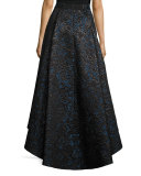 Floral Jacquard High-Low Skirt, Black/Blue