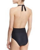 Belted Plunge-Neck One-Piece Swimsuit