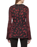 Embellished-Collar Cheetah-Print Blouse, Mangosteen/Black