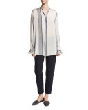 Stola Striped Button-Front Blouse, White Pattern
