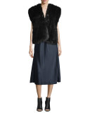 Faux-Fur Surplice Vest, Midnight Navy