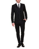 Contrast-Stitch Three-Piece Suit, Black